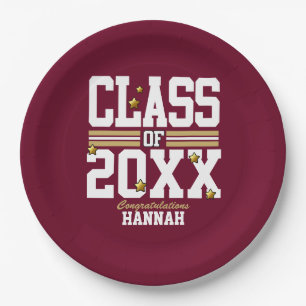Burgundy Gold Graduating Class Year Paper Plate