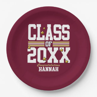 Burgundy|Gold Graduating Class Year Paper Plate