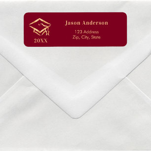 Burgundy gold graduation cap return address