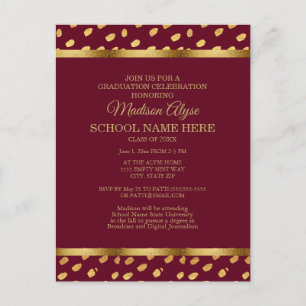 Burgundy Gold Graduation Party Invitation Postcard