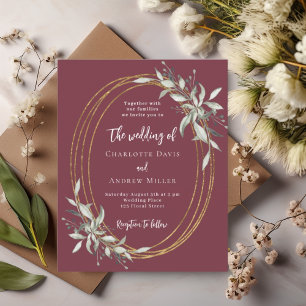 Burgundy gold greenery wedding invitation