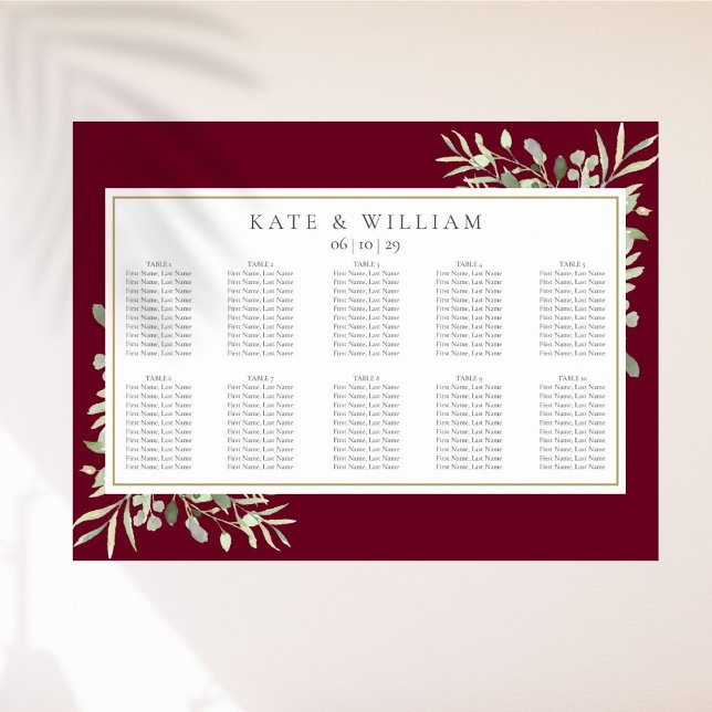 Burgundy Gold Greenery Wedding Seating Chart (Creator Uploaded)