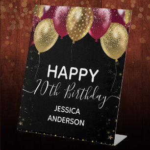 Burgundy Gold Happy 70th Birthday Pedestal Sign
