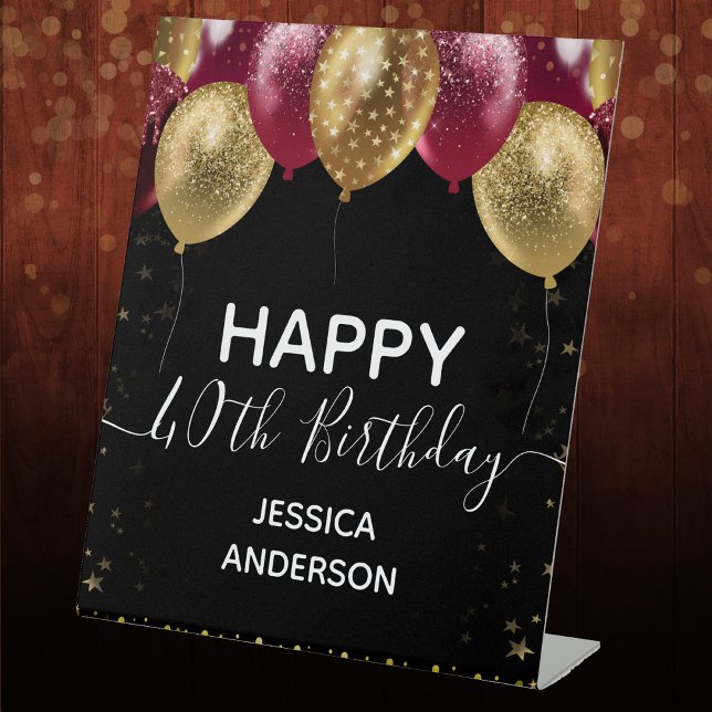 Burgundy Gold Happy Birthday Pedestal Sign (Creator Uploaded)
