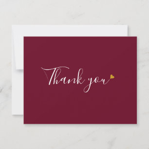 Burgundy Gold Heart Chic Script Business Thank You Card