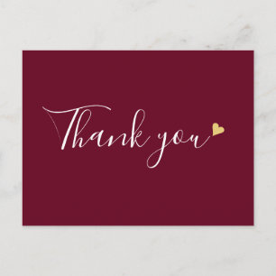 Burgundy Gold Heart Script Business Thank You Postcard