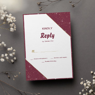Burgundy gold heart sparkle glitter RSVP Invitation