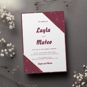 Burgundy gold heart sparkle glitter Wedding Invitation