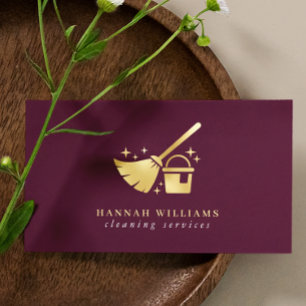 Burgundy & Gold House Cleaning Services   Business Card