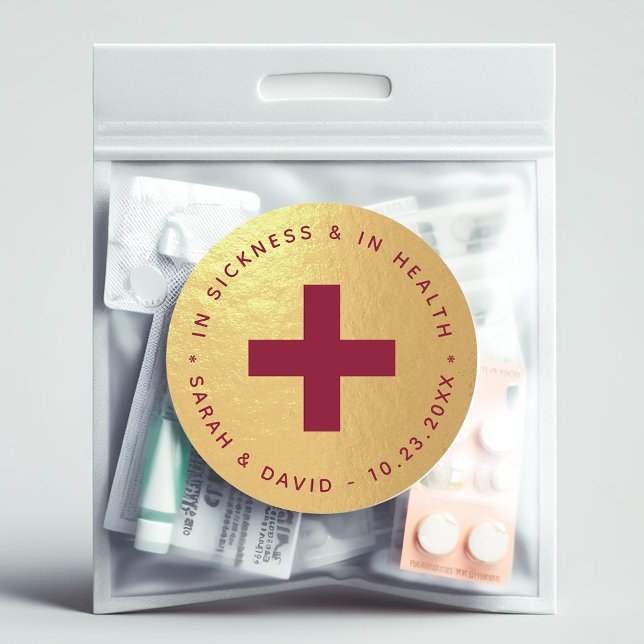 Burgundy Gold In Sickness & in Health Hangover Kit Classic Round Sticker (Creator Uploaded)