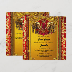 Burgundy gold indian elephants royal bridal shower holiday card