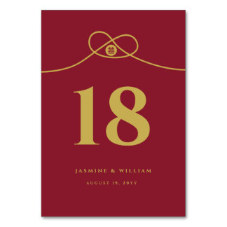 Burgundy Gold Knot Union Double Happiness Chinese Table Number