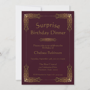 Burgundy Gold Lace Surprise Birthday Dinner Invite