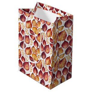 Burgundy & Gold Leaf Pattern Medium Gift Bag