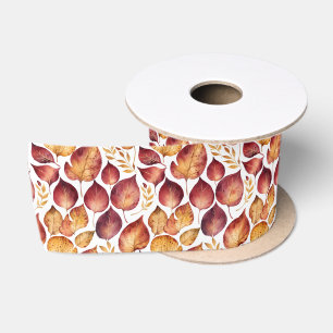 Burgundy & Gold Leaf Pattern Satin Ribbon