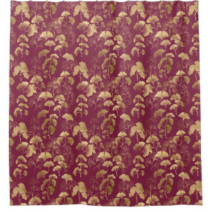Burgundy Gold Leaf Pattern Shower Curtain