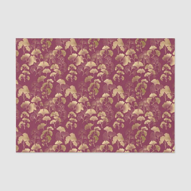 Burgundy Gold Leaf Pattern Tissue Paper (Front)