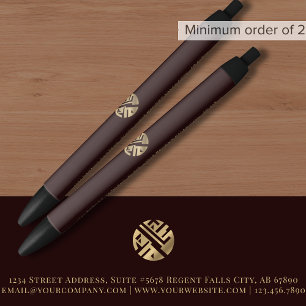 Burgundy Gold Logo Promotional Black Ink Pen