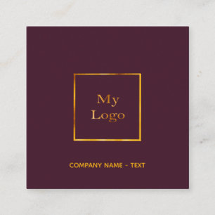 Burgundy gold logo QR code elegant Square Business Card