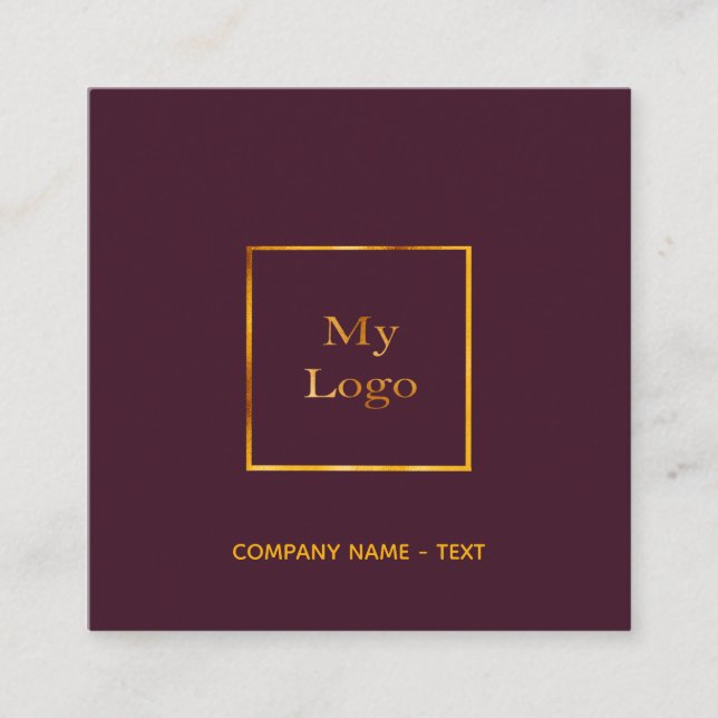Burgundy gold logo QR code elegant Square Business Card (Front)