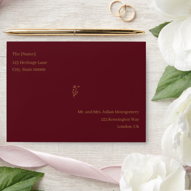 Burgundy & Gold Luxury Addressed Envelope (Wedding)