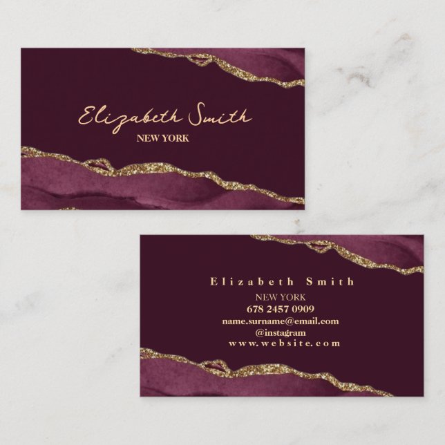  Burgundy & gold Marble Business Card (Front/Back)