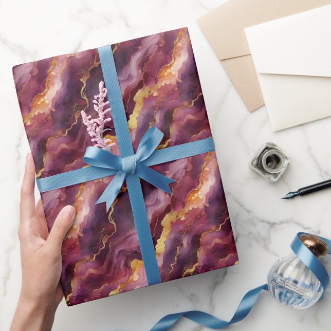 Burgundy & Gold Marble Wrapping Paper (Gifting)