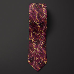 Burgundy & Gold Marbled Monogram Tie