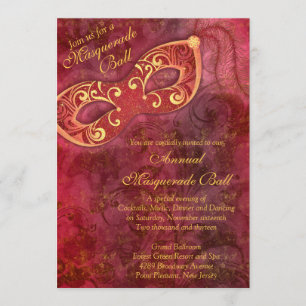 Burgundy Gold Mardi Gras Masquerade Ball Invitation