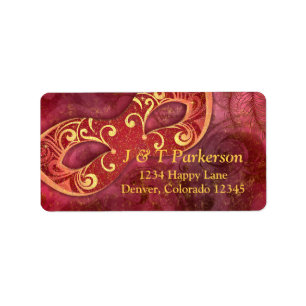 Burgundy Gold Masquerade Wedding Address Label