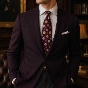 Burgundy Gold Medallion Tie
