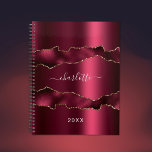 Burgundy gold metal agate marble name script 2023 planner<br><div class="desc">Burgundy,  gold metal and agate,  marble stone print as background.  Personalize and add your name. The name is written with a modern hand lettered style script.</div>
