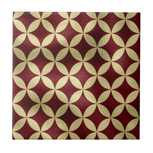Burgundy gold metallic peel pattern tile