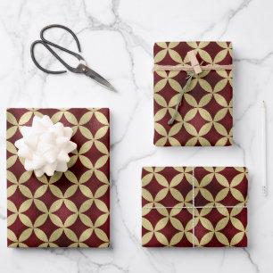 Burgundy gold metallic peel pattern wrapping paper sheet