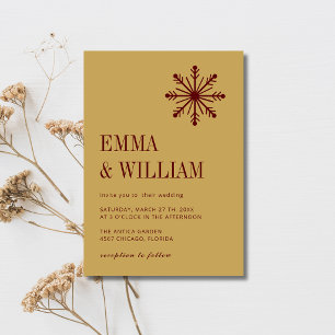 Burgundy & Gold Minimalist Snowflake Wedding Invitation