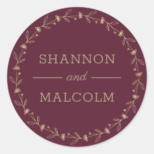 Burgundy Gold Minimalist Wedding Envelope Seal
