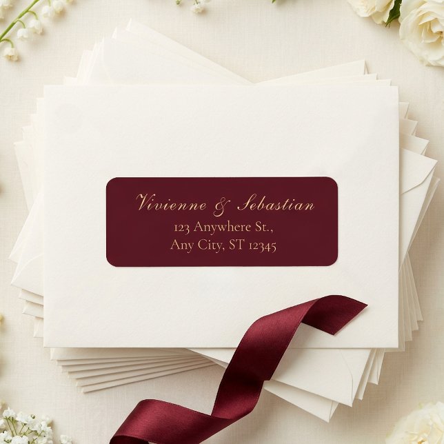 Burgundy Gold Minimalist Wedding Return Address (Burgundy Gold Minimalist Wedding Return Address Label)