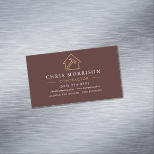 Burgundy Gold Modern Building Construction Magnetic Business Card