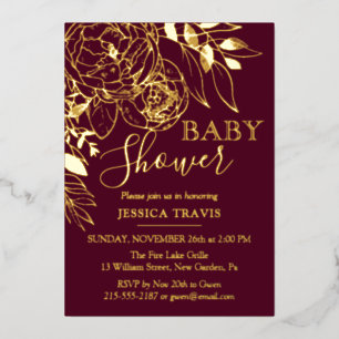 Burgundy & Gold Modern Floral Baby Shower