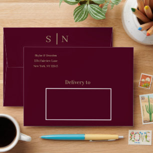 Burgundy Gold Modern Minimal Wedding Envelope