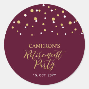 Burgundy & Gold   Modern Retirement Party Favour Classic Round Sticker