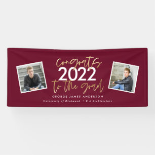 burgundy gold modern script multi photo grad banner