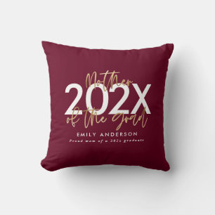  burgundy gold modern script photo graduation  cushion