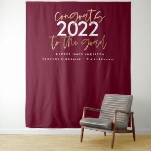 burgundy gold modern script stylish graduation tapestry