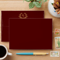 Burgundy Gold Monogram Crest Wedding Photo