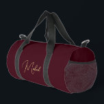 Burgundy Gold Monogram Gym Sports Travel Carry On Duffle Bag<br><div class="desc">Create your own custom, personalised, modern faux gold script / typography monogram monogrammed, lightweight, durable Polyester Poplin, men women solid burgundy travel gym sports carry-on duffle bag, with rugged 22" carry handles, removable and adjustable (27" to 48") shoulder strap with shoulder pad and metal swivel hooks, laminate lining with secondary...</div>
