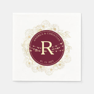 Burgundy Gold Monogram Wedding Napkins