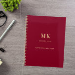 Burgundy gold name monogram 2025 planner<br><div class="desc">A burgundy background colour,  golden text.  Personalise and add your first name,  monogram initials and full name,  a title year 2025 (or any year).</div>