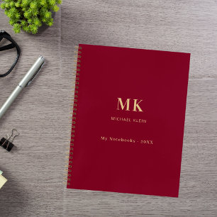 Burgundy gold name monogram notebook
