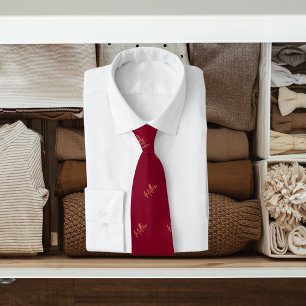 Burgundy gold name pattern modern script tie